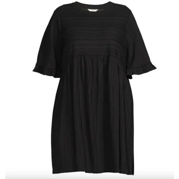 Terra & Sky Women S Plus Size Textured Knit Babydoll Dress with Short Sleeves 2X - Picture 3 of 4